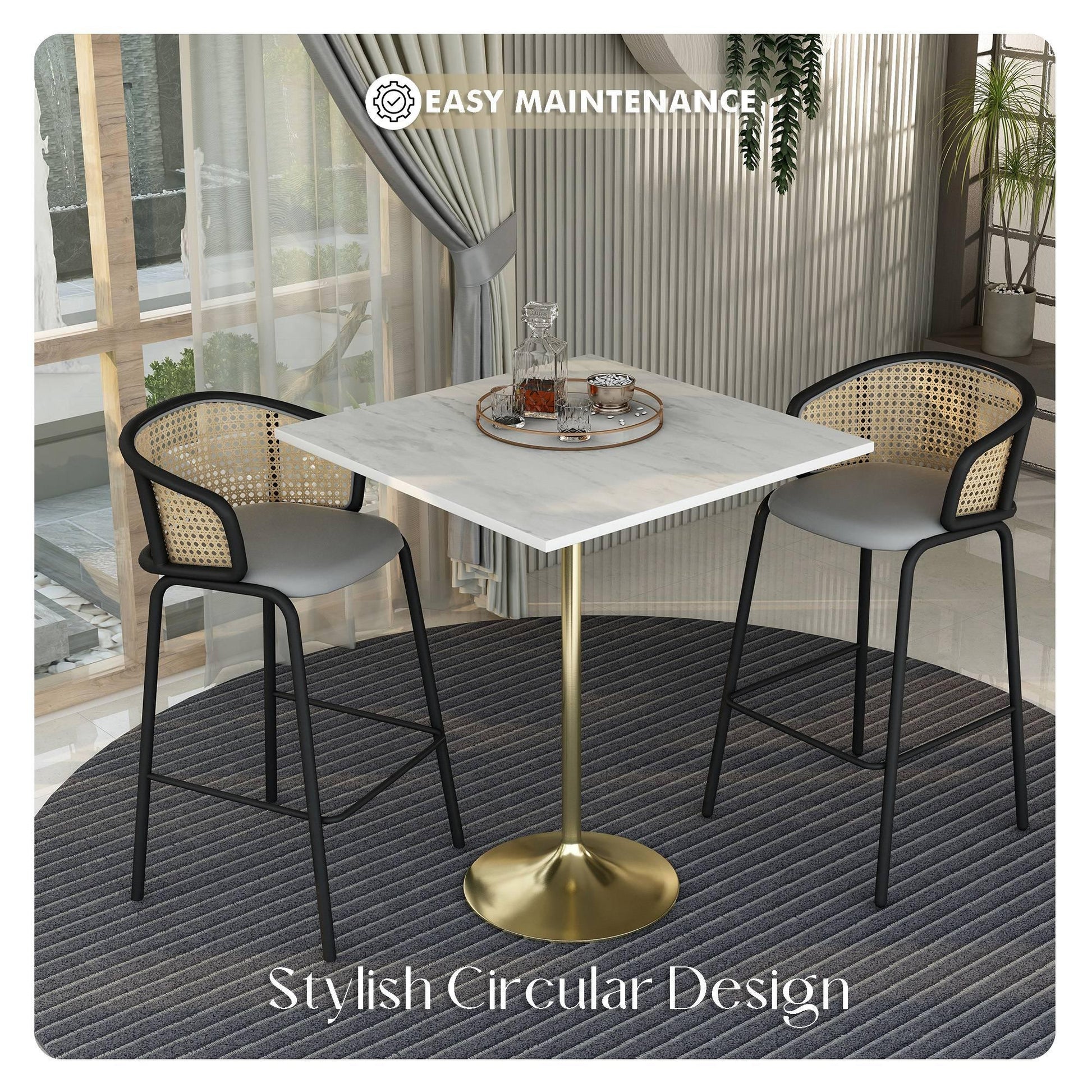 Verve Bar Height Dining Table with Square Resin Top and Gold Stainless Steel Base - Elax Furniture