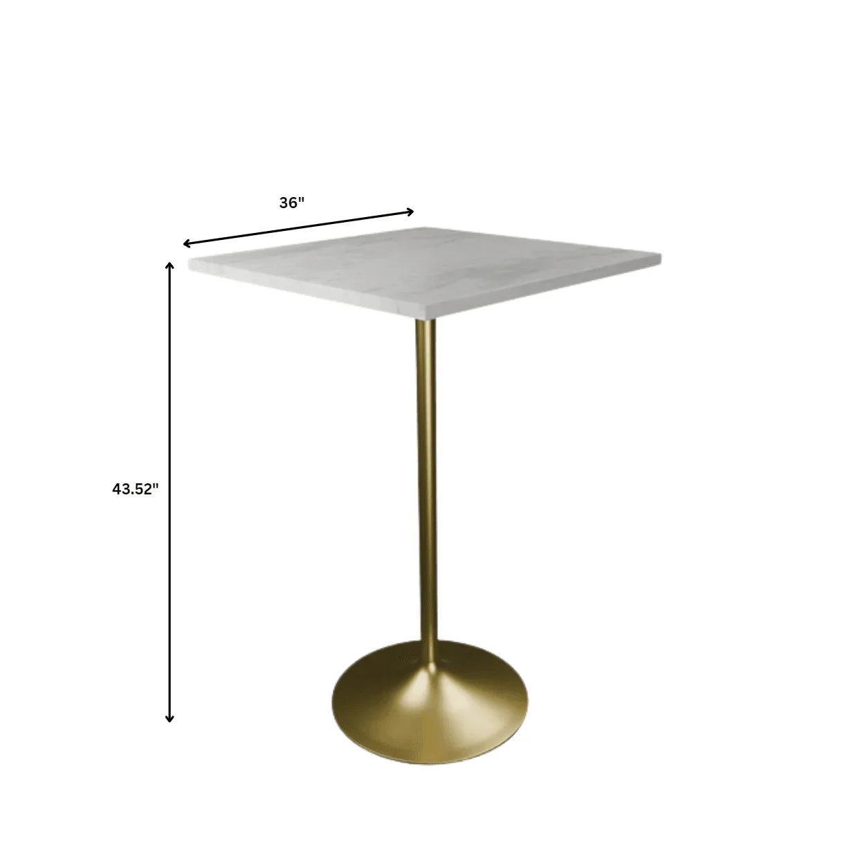 Verve Bar Height Dining Table with Square Resin Top and Gold Stainless Steel Base - Elax Furniture