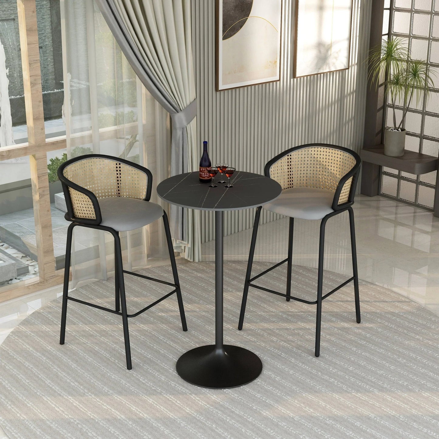 Verve Bar Height Dining Table with 27" Round Sintered Stone Top and Black Stainless Steel Base - Elax Furniture