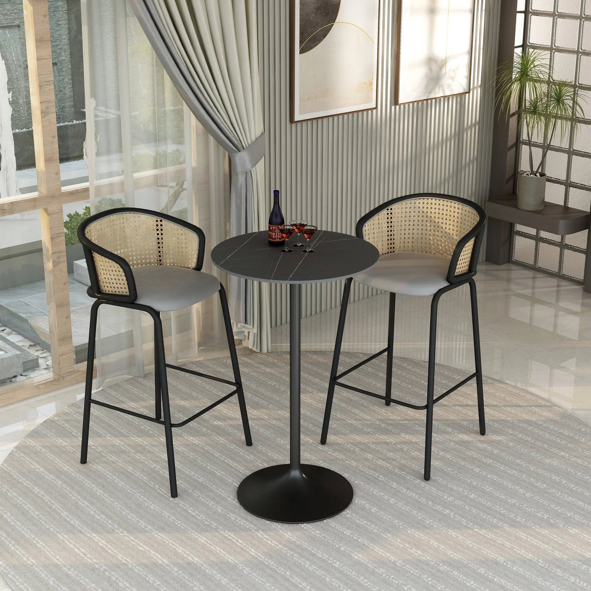 Verve Bar Height Dining Table with 27" Round Sintered Stone Top and Black Stainless Steel Base - Elax Furniture