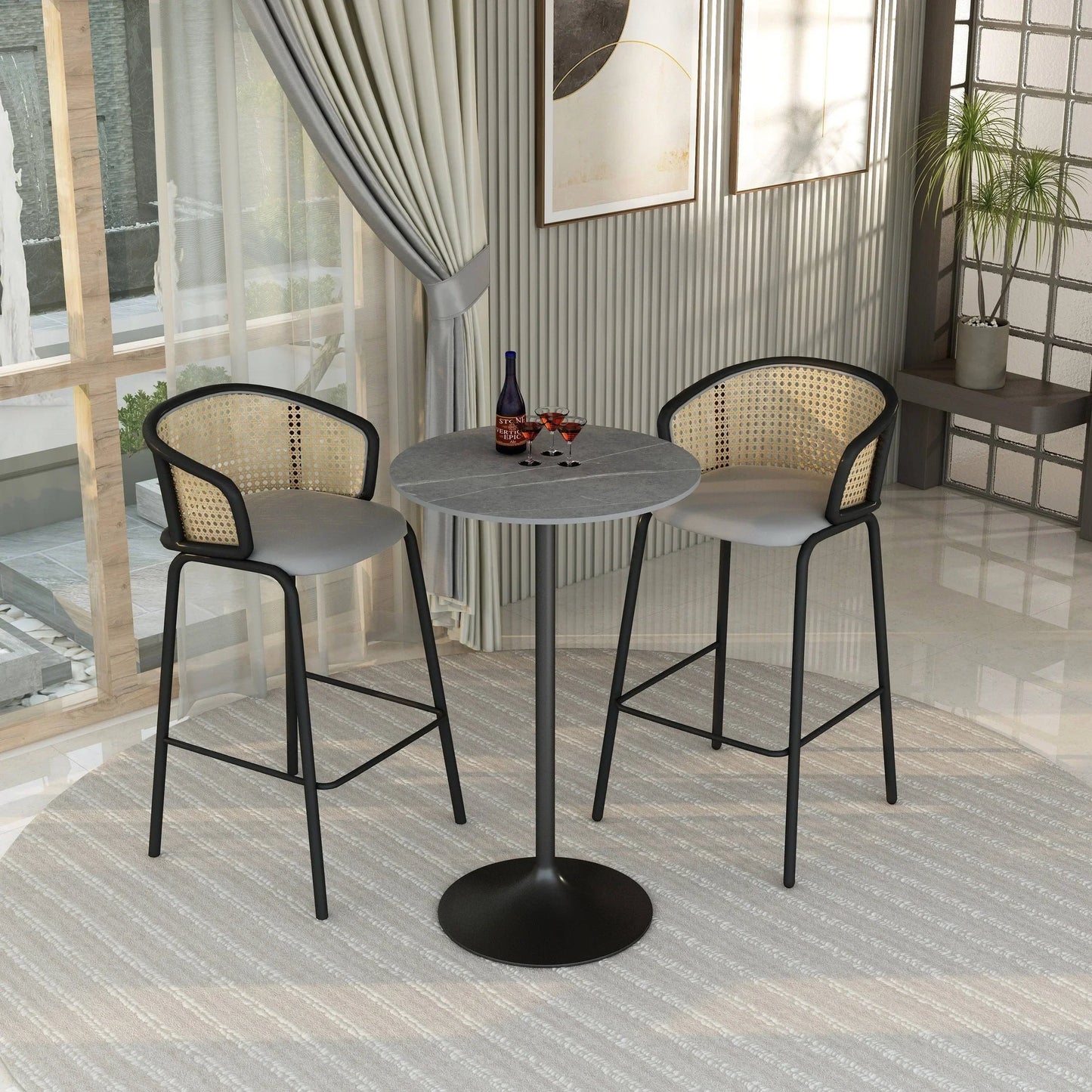 Verve Bar Height Dining Table with 27" Round Sintered Stone Top and Black Stainless Steel Base - Elax Furniture