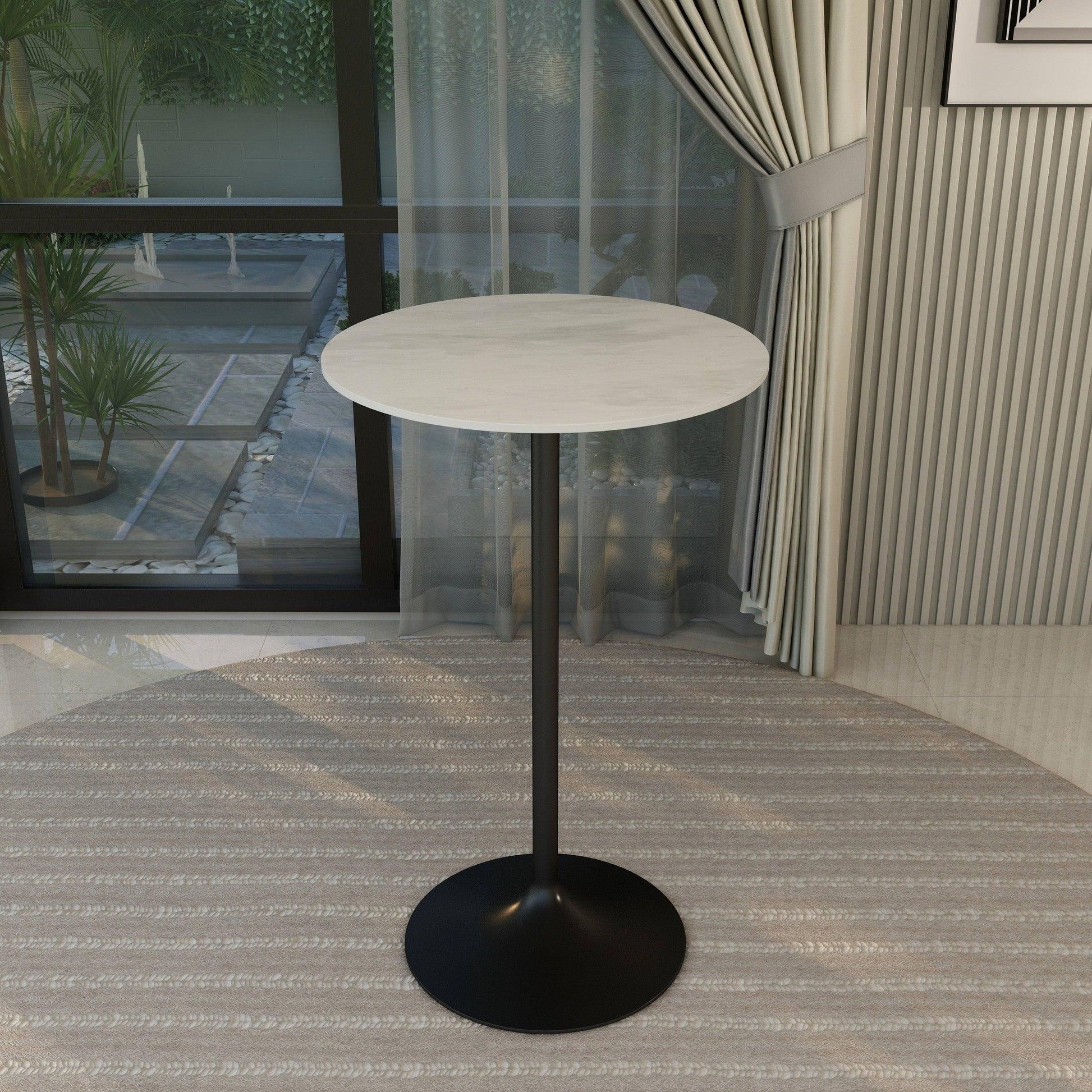 Verve Bar Height Dining Table with 27" Round Sintered Stone Top and Black Stainless Steel Base - Elax Furniture