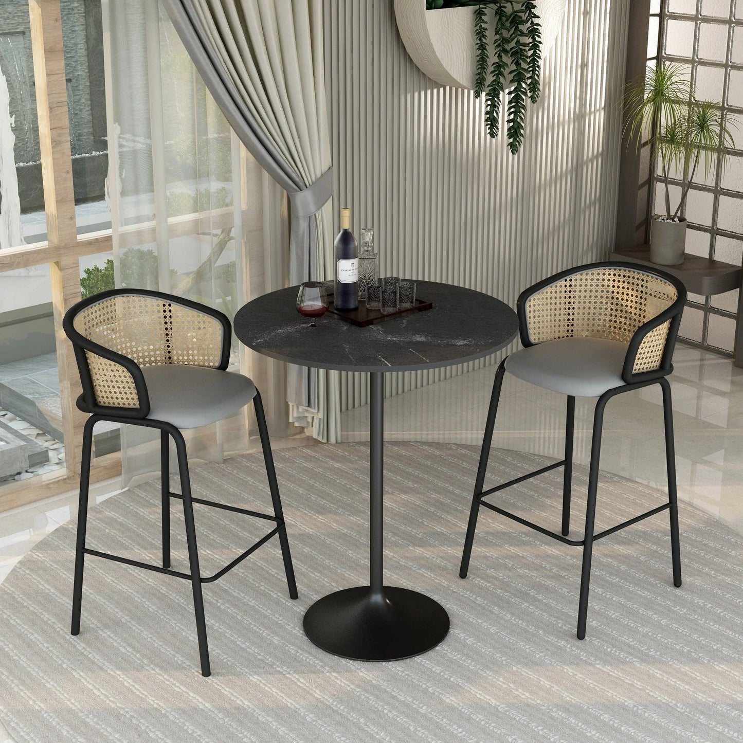 Verve Bar Height Dining Table with 36" Round MDF Top and Black Stainless Steel Pedestal Base - Elax Furniture