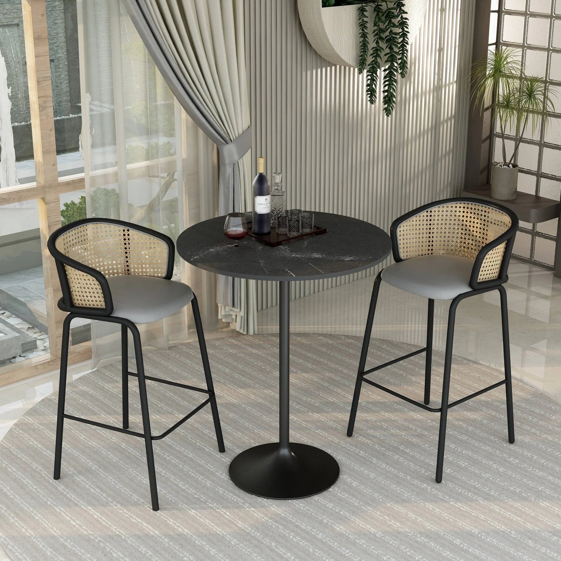 Verve Bar Height Dining Table with 36" Round MDF Top and Black Stainless Steel Pedestal Base - Elax Furniture