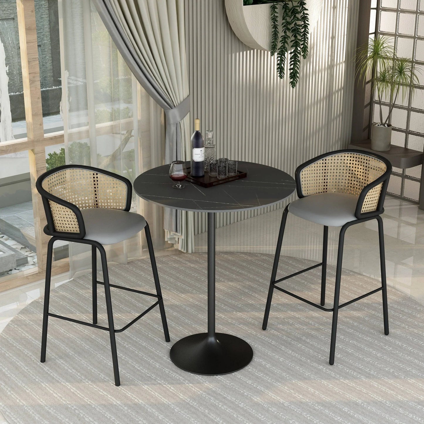 Verve Bar Height Dining Table with 36" Round Sintered Stone Top and Black Stainless Steel Base - Elax Furniture
