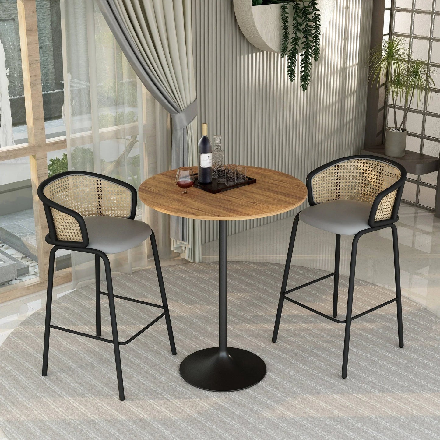 Verve Bar Height Dining Table with 36" Round MDF Top and Black Stainless Steel Pedestal Base - Elax Furniture