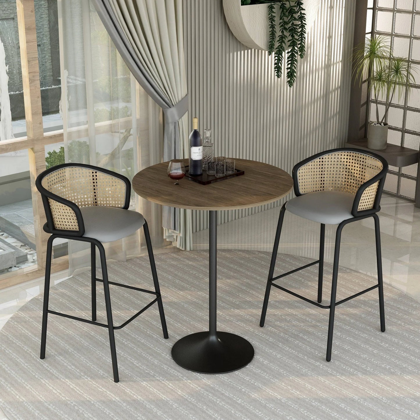 Verve Bar Height Dining Table with 36" Round MDF Top and Black Stainless Steel Pedestal Base - Elax Furniture