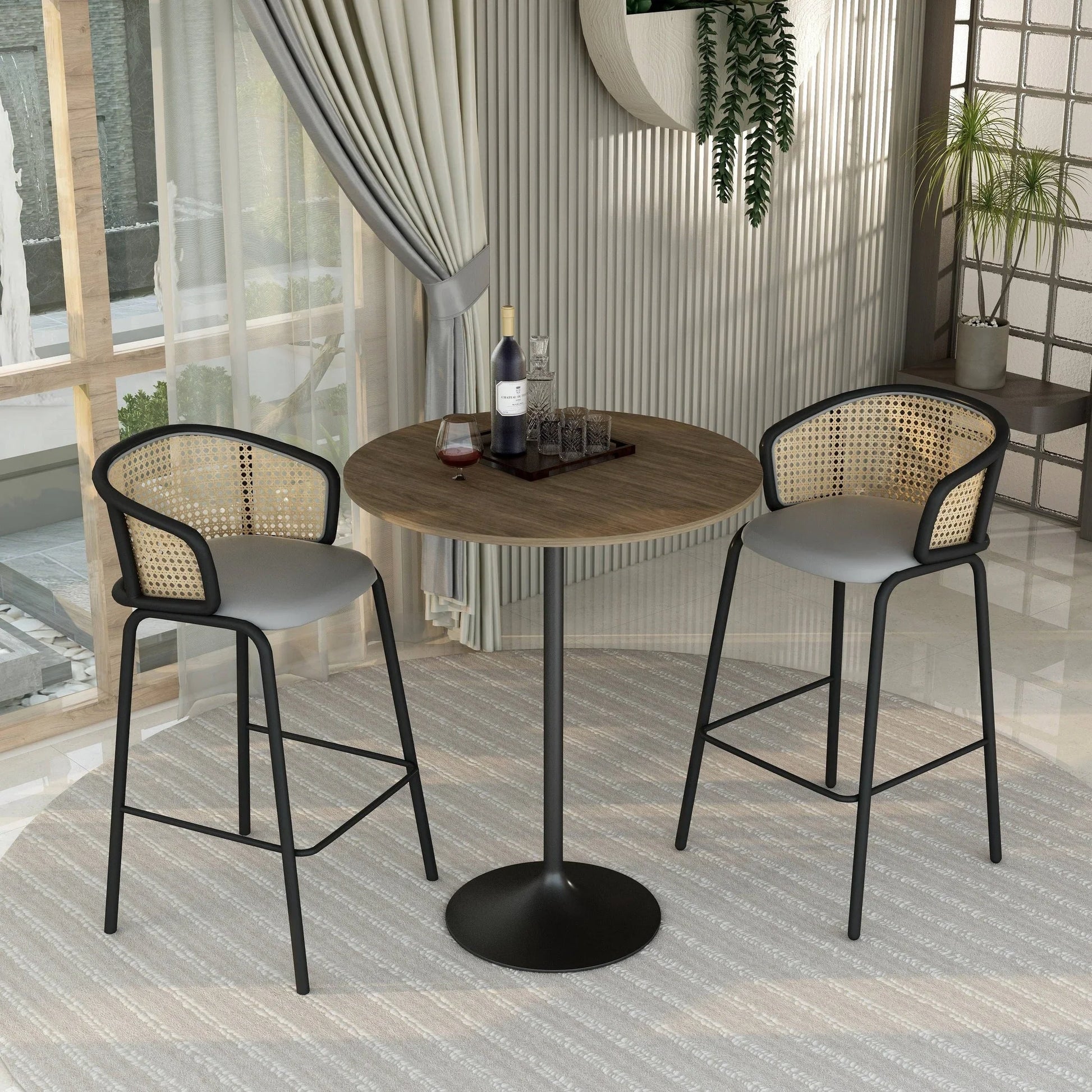 Verve Bar Height Dining Table with 36" Round MDF Top and Black Stainless Steel Pedestal Base - Elax Furniture