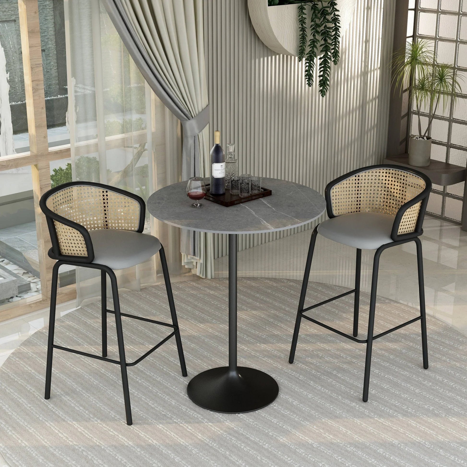 Verve Bar Height Dining Table with 36" Round Sintered Stone Top and Black Stainless Steel Base - Elax Furniture