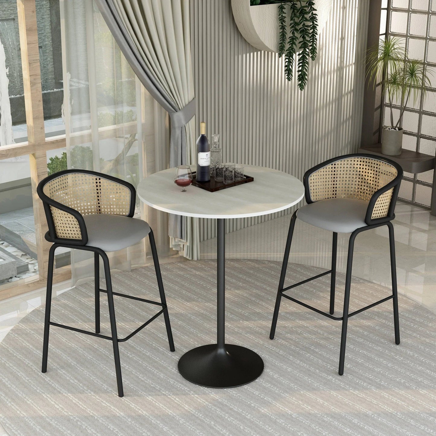 Verve Bar Height Dining Table with 36" Round MDF Top and Black Stainless Steel Pedestal Base - Elax Furniture