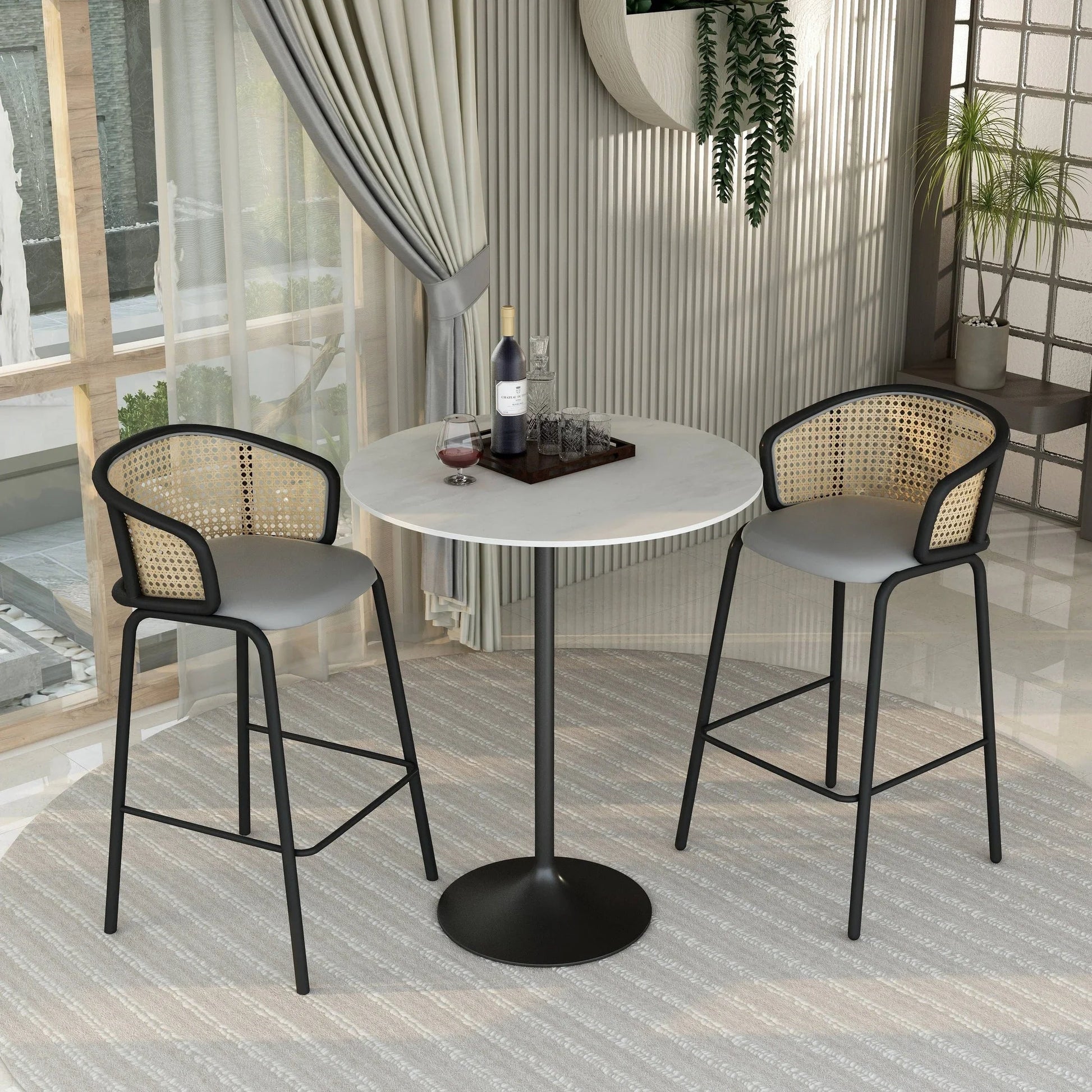 Verve Bar Height Dining Table with 36" Round Sintered Stone Top and Black Stainless Steel Base - Elax Furniture