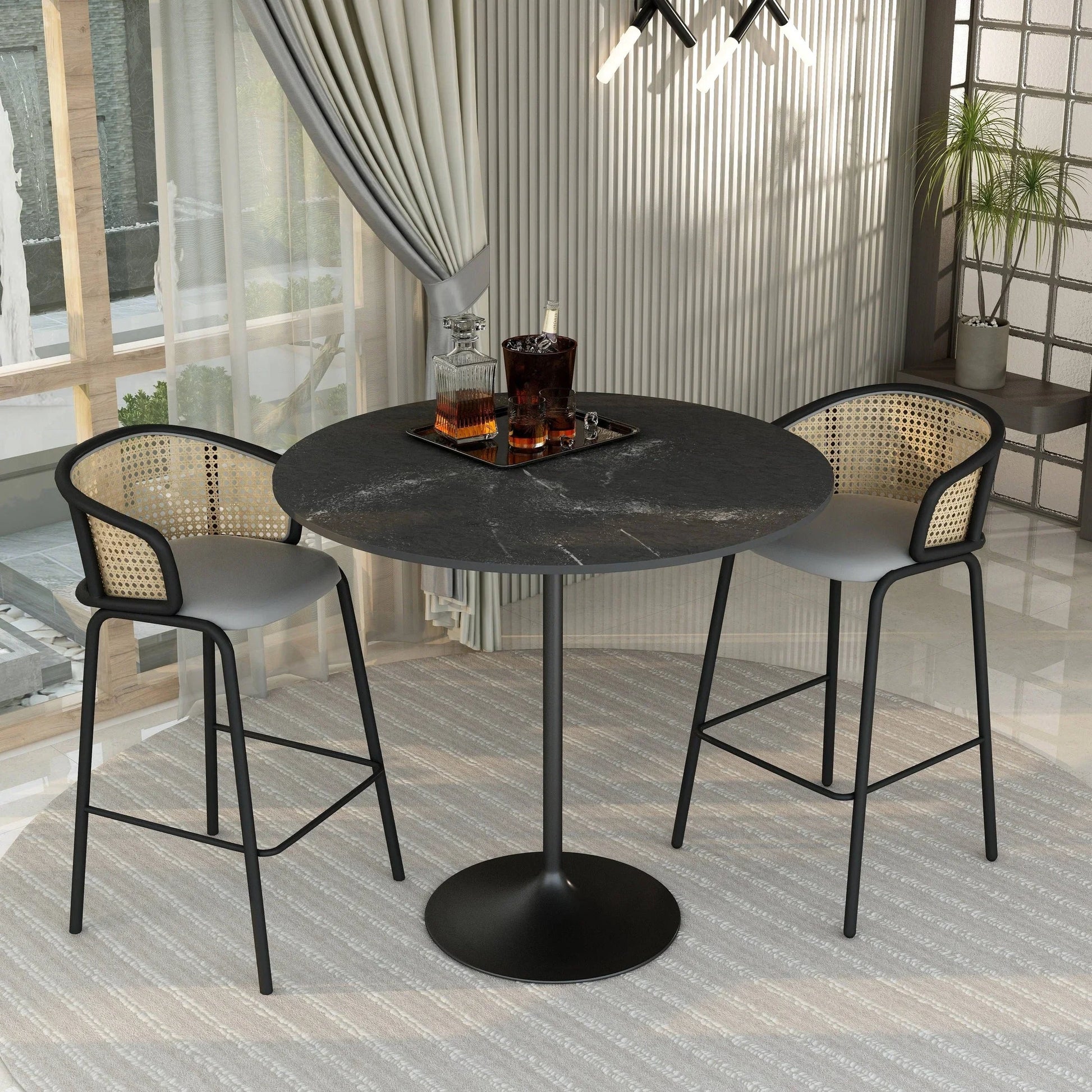 Verve Bar Height Dining Table with 48" Round MDF Top and Black Stainless Steel Pedestal Base - Elax Furniture