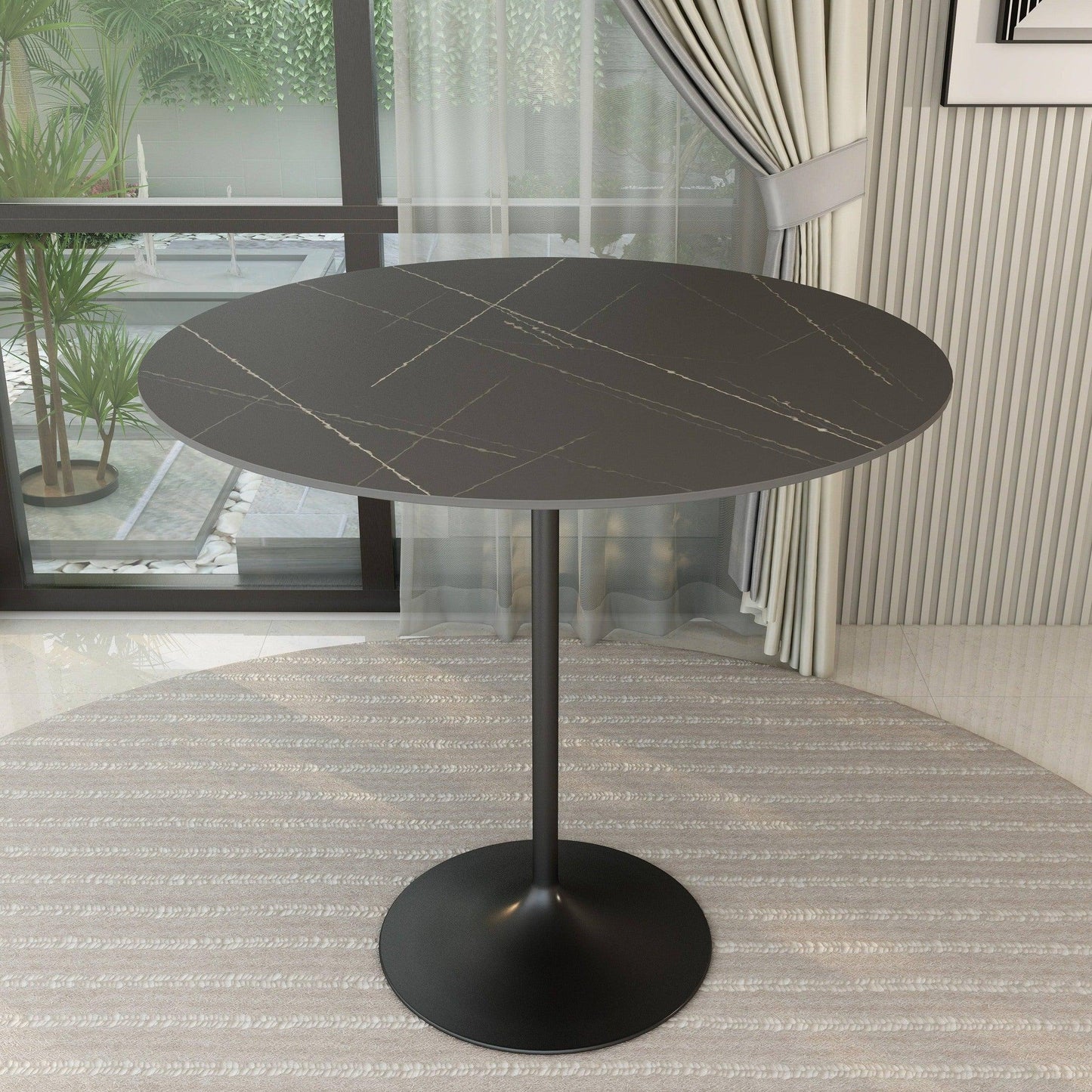 Verve Bar Height Dining Table with 48" Round Sintered Stone Top and Black Stainless Steel Base - Elax Furniture