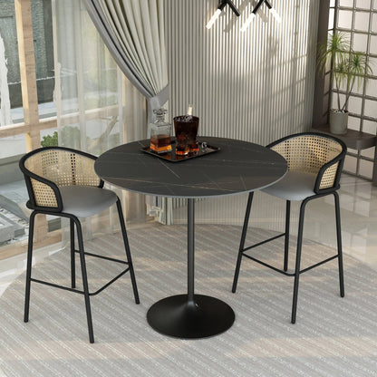 Verve Bar Height Dining Table with 48" Round Sintered Stone Top and Black Stainless Steel Base - Elax Furniture