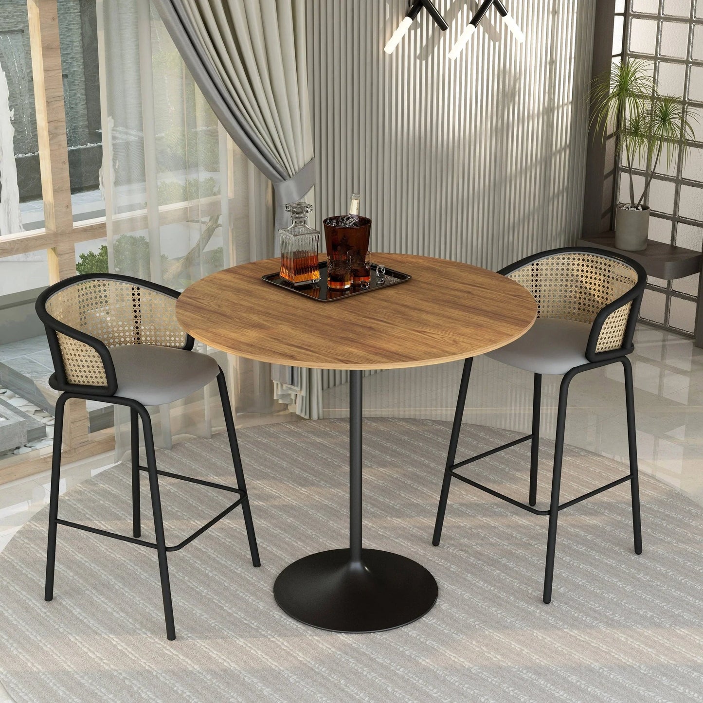 Verve Bar Height Dining Table with 48" Round MDF Top and Black Stainless Steel Pedestal Base - Elax Furniture