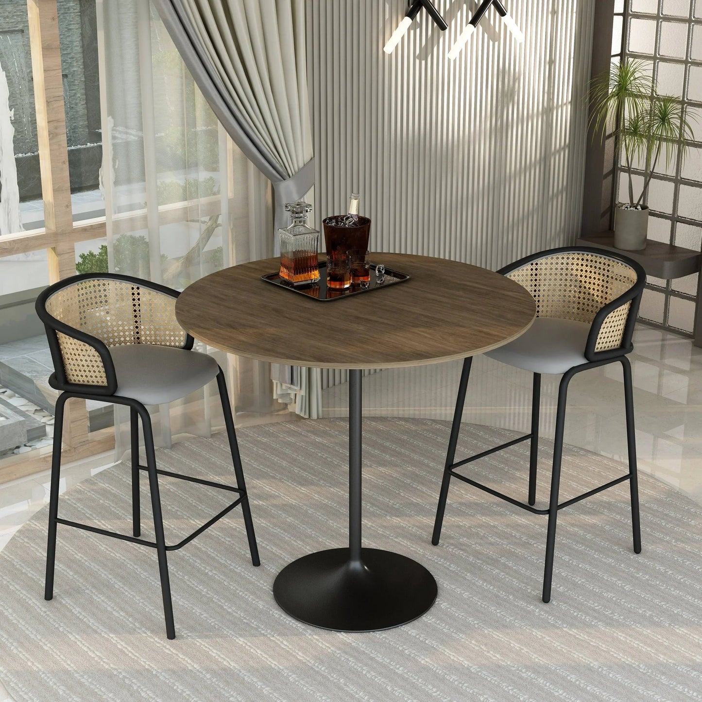 Verve Bar Height Dining Table with 48" Round MDF Top and Black Stainless Steel Pedestal Base - Elax Furniture