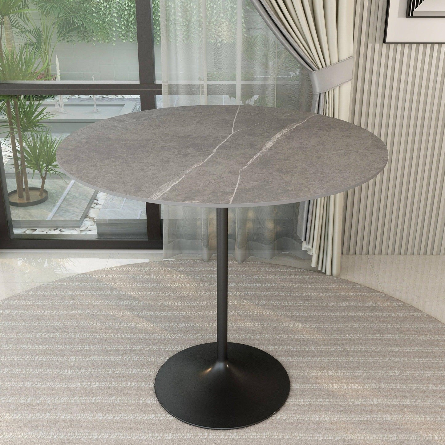 Verve Bar Height Dining Table with 48" Round Sintered Stone Top and Black Stainless Steel Base - Elax Furniture