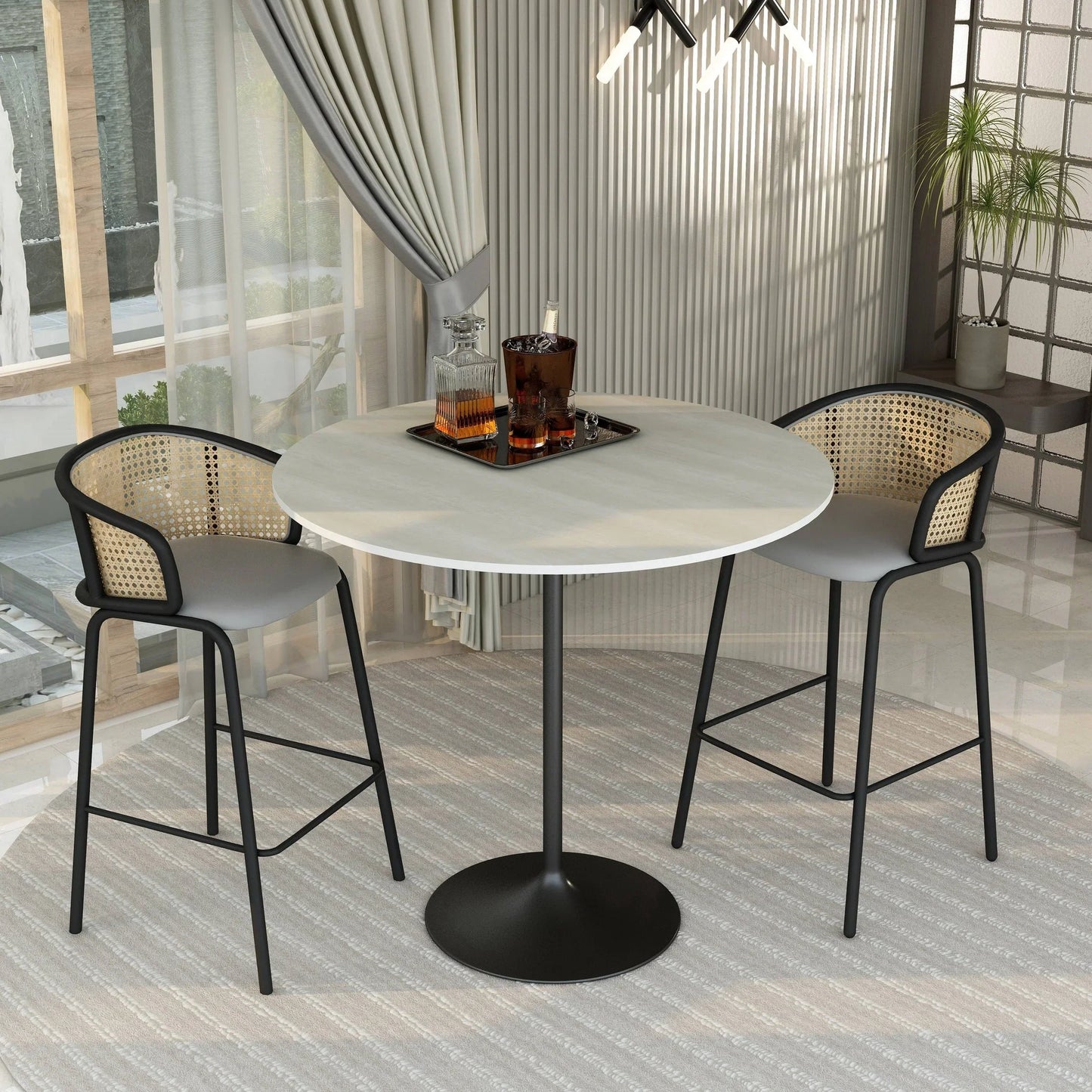 Verve Bar Height Dining Table with 48" Round MDF Top and Black Stainless Steel Pedestal Base - Elax Furniture