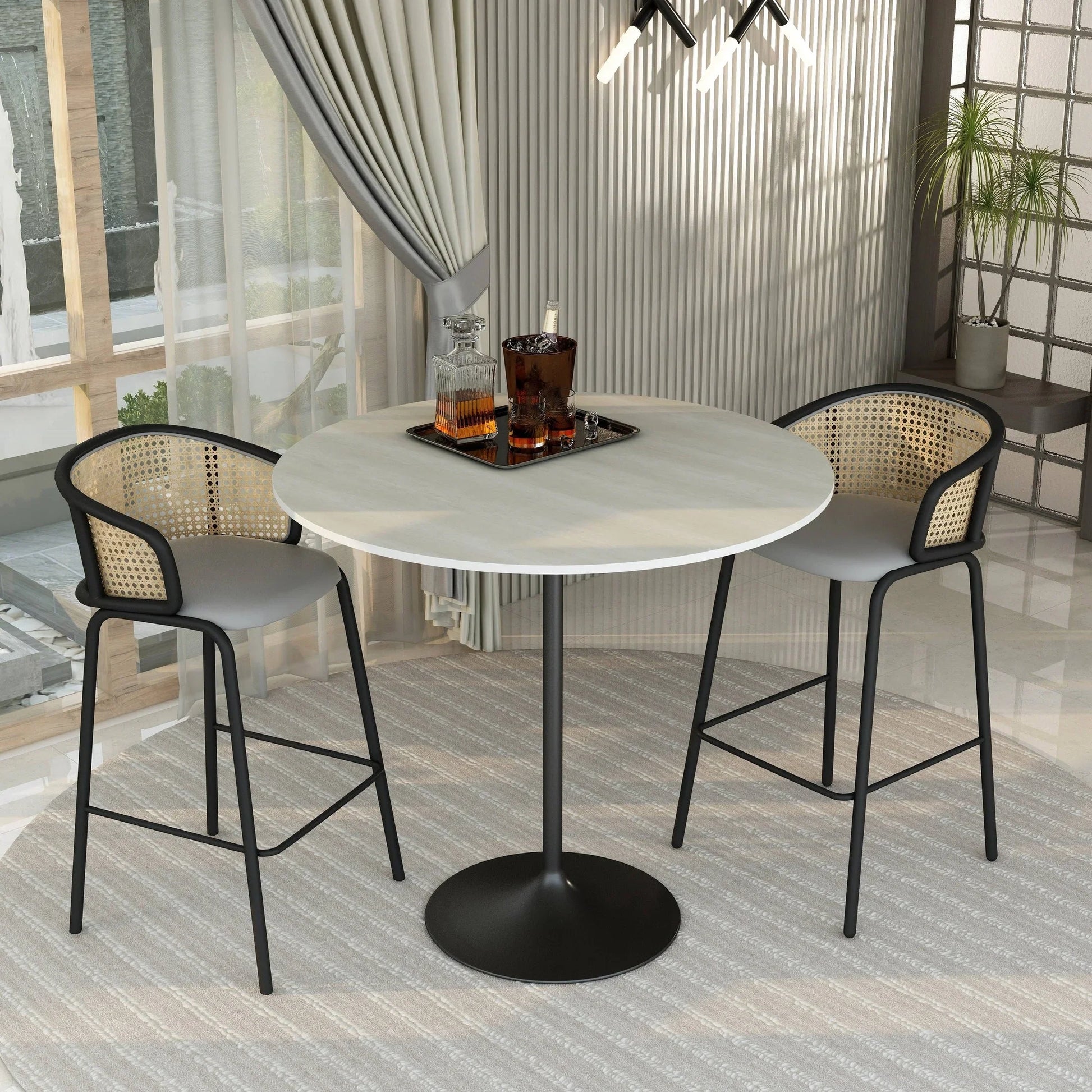 Verve Bar Height Dining Table with 48" Round MDF Top and Black Stainless Steel Pedestal Base - Elax Furniture
