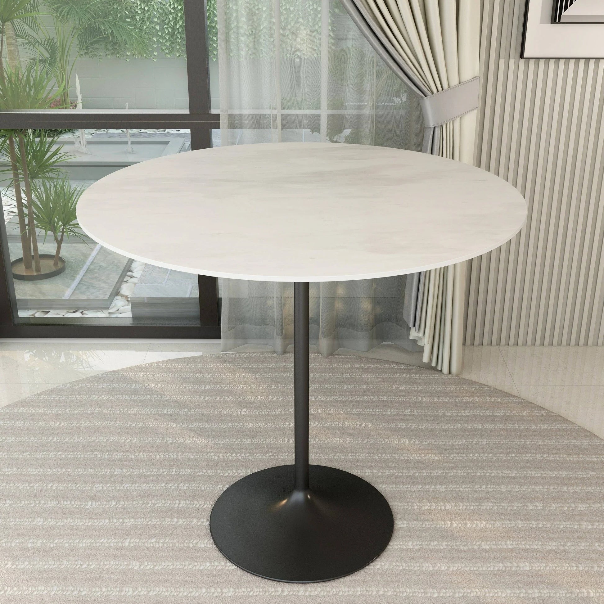 Verve Bar Height Dining Table with 48" Round Sintered Stone Top and Black Stainless Steel Base - Elax Furniture