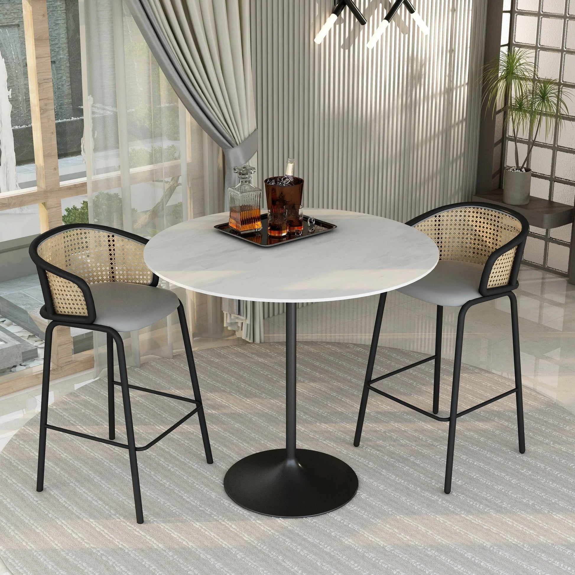 Verve Bar Height Dining Table with 48" Round Sintered Stone Top and Black Stainless Steel Base - Elax Furniture