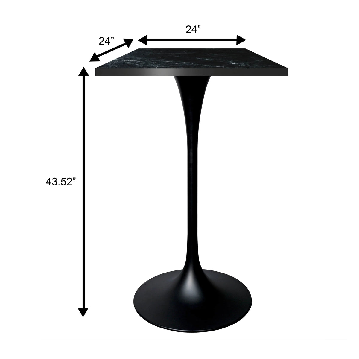 LeisureMod Verve 24" Square Top Bar Height Table, Brushed Gold/Black/White Stainless Steel Base with MDF Table Top - Elax Furniture