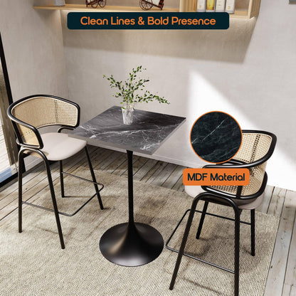 LeisureMod Verve 24" Square Top Bar Height Table, Brushed Gold/Black/White Stainless Steel Base with MDF Table Top - Elax Furniture