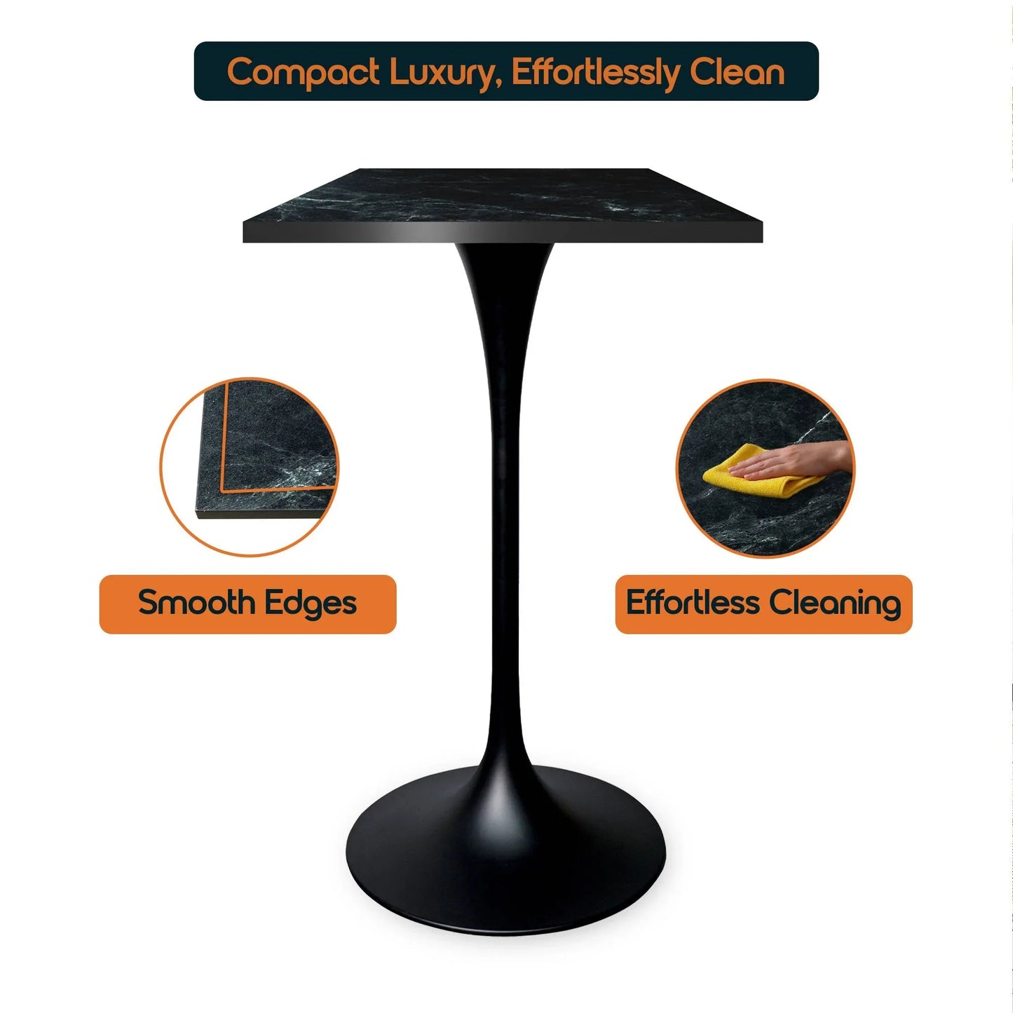 LeisureMod Verve 24" Square Top Bar Height Table, Brushed Gold/Black/White Stainless Steel Base with MDF Table Top - Elax Furniture