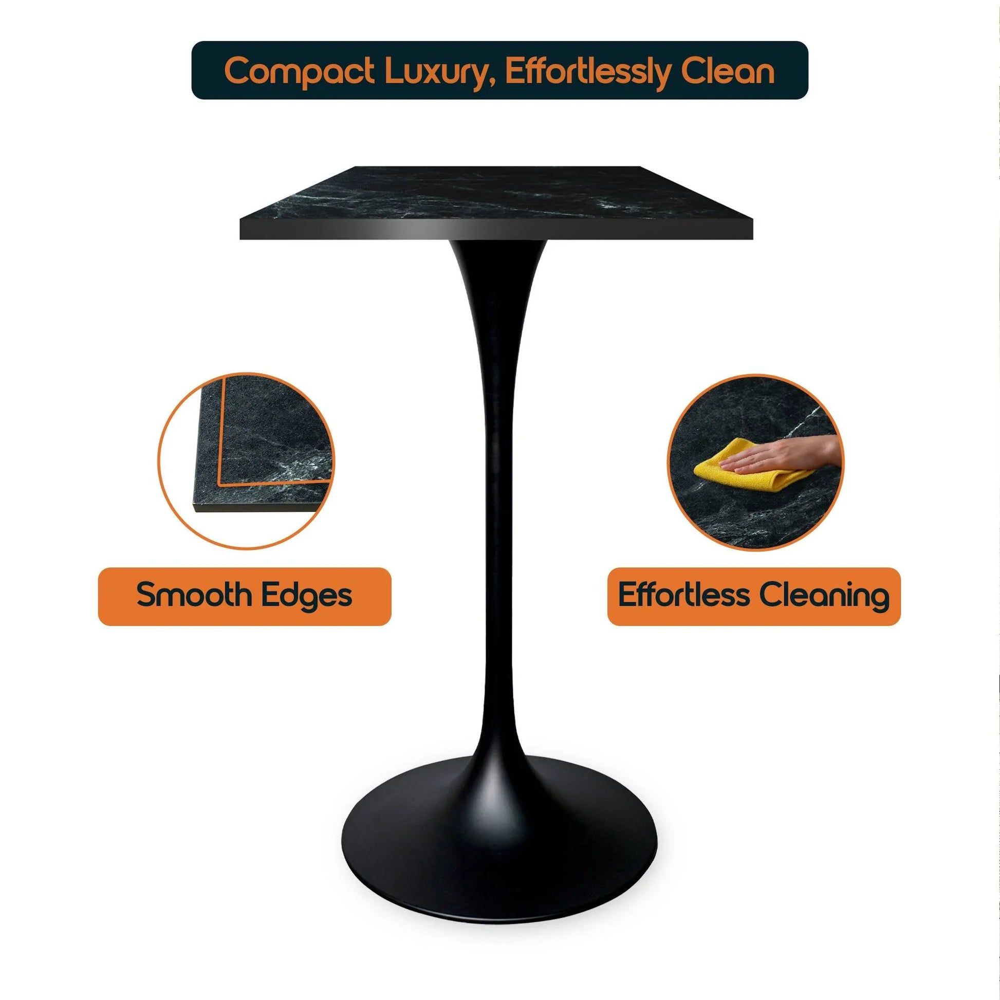 LeisureMod Verve 24" Square Top Bar Height Table, Brushed Gold/Black/White Stainless Steel Base with MDF Table Top - Elax Furniture