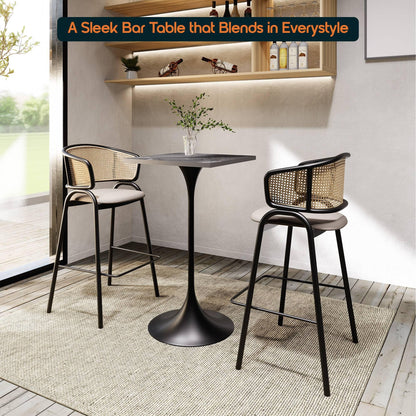 LeisureMod Verve 24" Square Top Bar Height Table, Brushed Gold/Black/White Stainless Steel Base with MDF Table Top - Elax Furniture