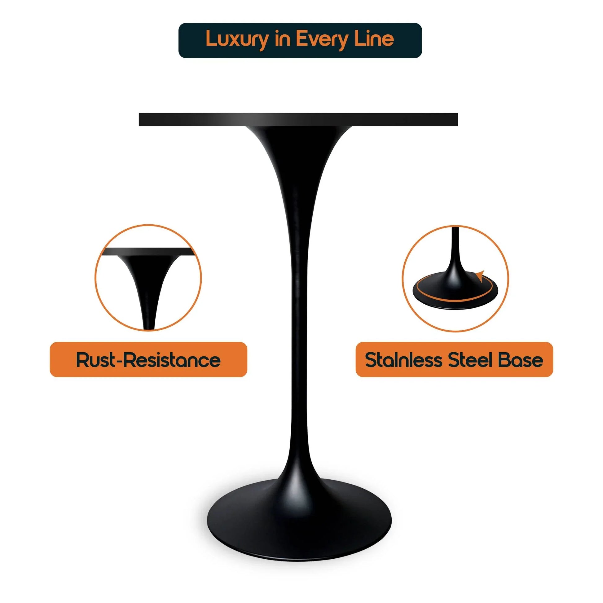 LeisureMod Verve 24" Square Top Bar Height Table, Brushed Gold/Black/White Stainless Steel Base with MDF Table Top - Elax Furniture