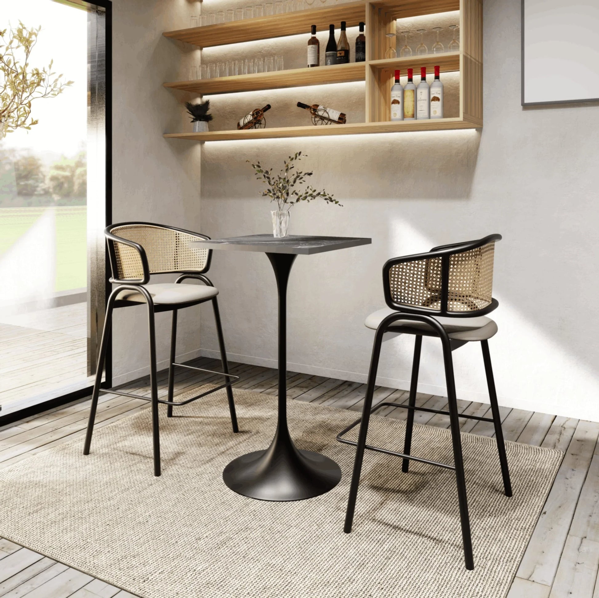 LeisureMod Verve 24" Square Top Bar Height Table, Brushed Gold/Black/White Stainless Steel Base with MDF Table Top - Elax Furniture