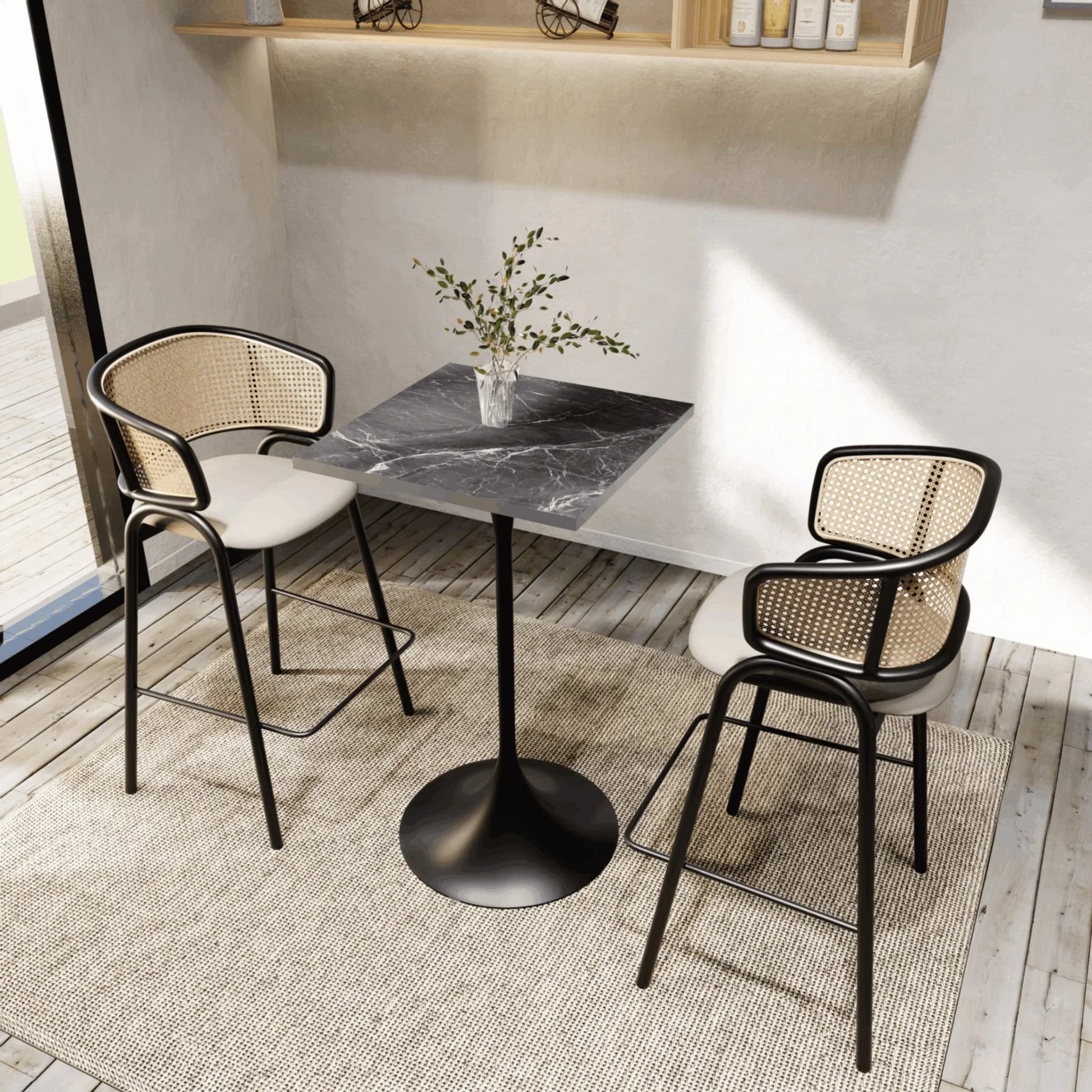 LeisureMod Verve 24" Square Top Bar Height Table, Brushed Gold/Black/White Stainless Steel Base with MDF Table Top - Elax Furniture