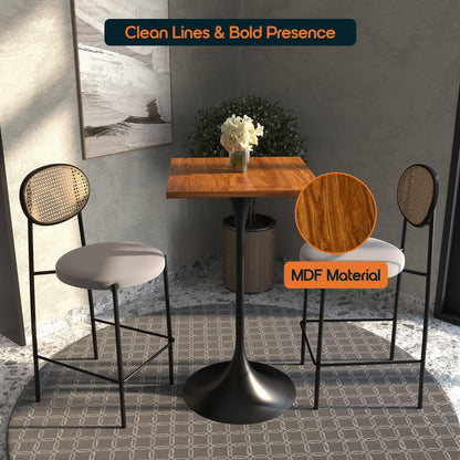 LeisureMod Verve 24" Square Top Bar Height Table, Brushed Gold/Black/White Stainless Steel Base with MDF Table Top - Elax Furniture