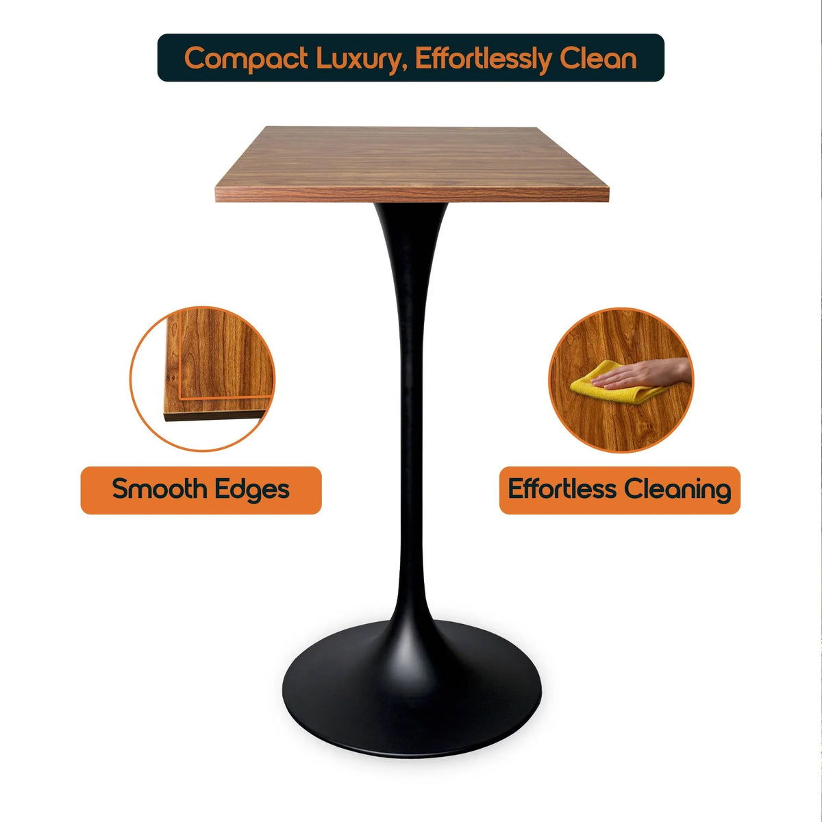 LeisureMod Verve 24" Square Top Bar Height Table, Brushed Gold/Black/White Stainless Steel Base with MDF Table Top - Elax Furniture