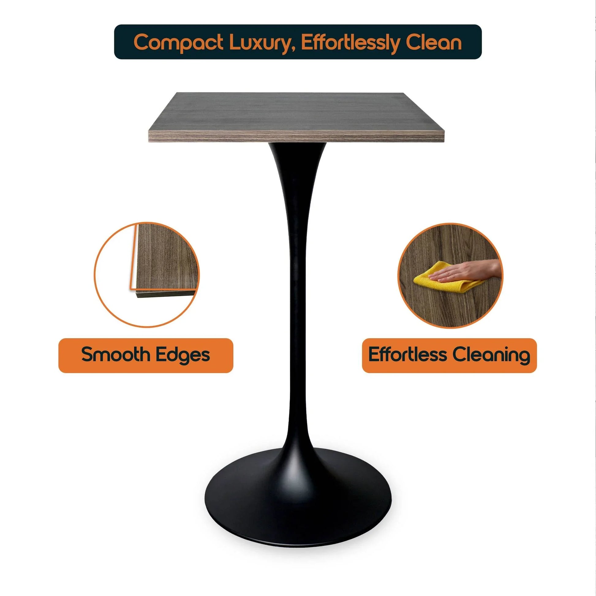 LeisureMod Verve 24" Square Top Bar Height Table, Brushed Gold/Black/White Stainless Steel Base with MDF Table Top - Elax Furniture