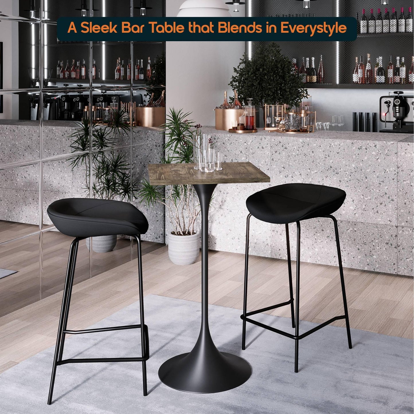 LeisureMod Verve 24" Square Top Bar Height Table, Brushed Gold/Black/White Stainless Steel Base with MDF Table Top - Elax Furniture