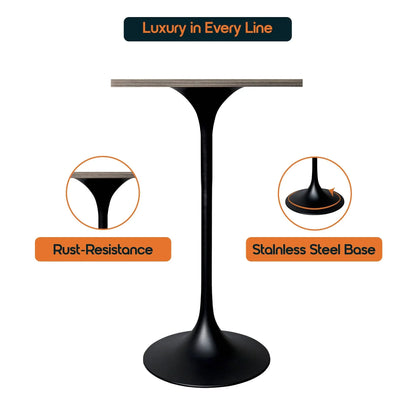 LeisureMod Verve 24" Square Top Bar Height Table, Brushed Gold/Black/White Stainless Steel Base with MDF Table Top - Elax Furniture