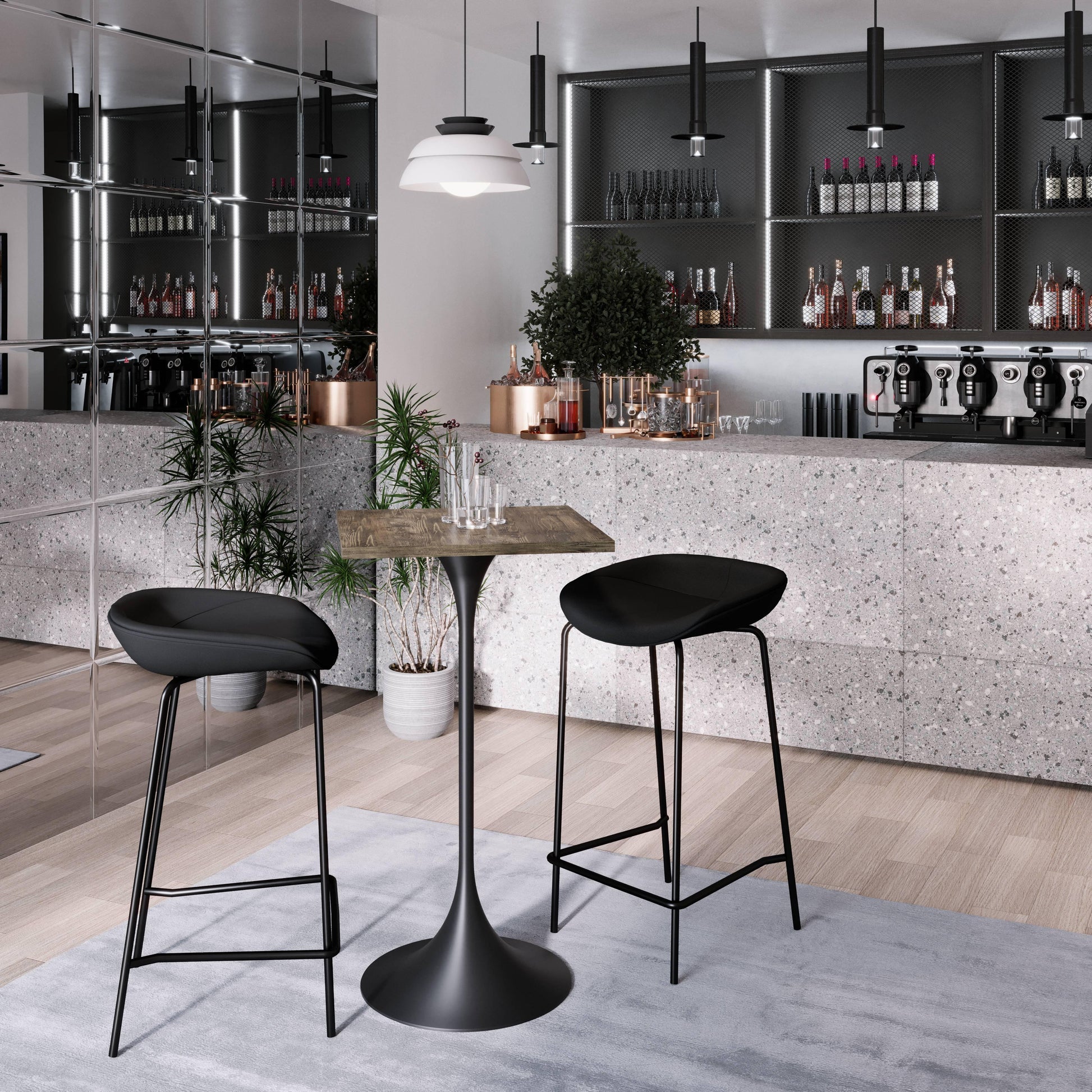 LeisureMod Verve 24" Square Top Bar Height Table, Brushed Gold/Black/White Stainless Steel Base with MDF Table Top - Elax Furniture