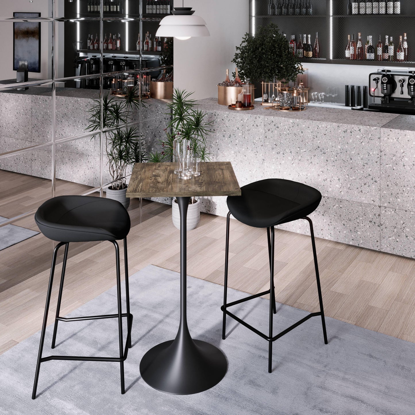 LeisureMod Verve 24" Square Top Bar Height Table, Brushed Gold/Black/White Stainless Steel Base with MDF Table Top - Elax Furniture