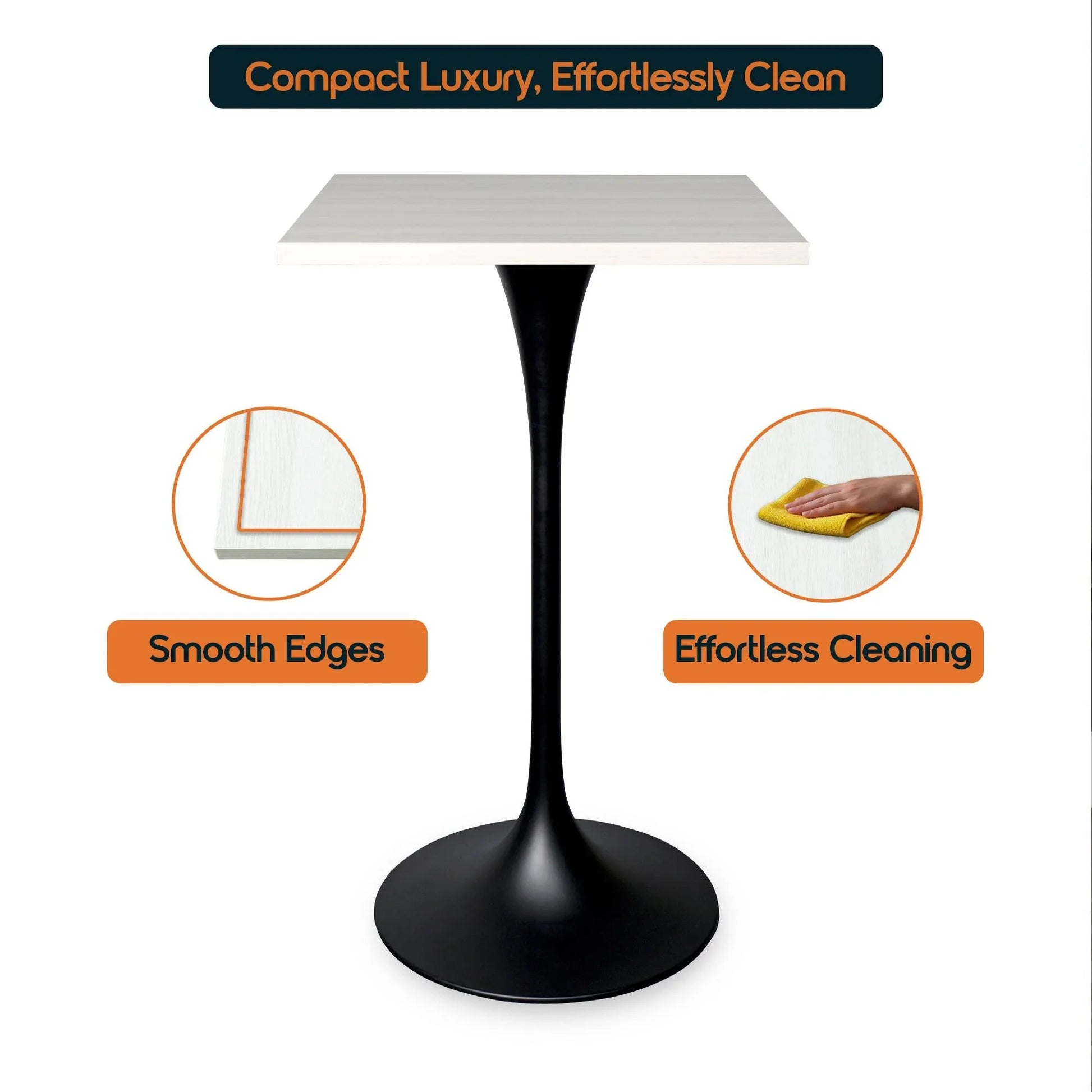 LeisureMod Verve 24" Square Top Bar Height Table, Brushed Gold/Black/White Stainless Steel Base with MDF Table Top - Elax Furniture