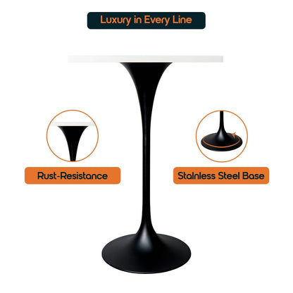 LeisureMod Verve 24" Square Top Bar Height Table, Brushed Gold/Black/White Stainless Steel Base with MDF Table Top - Elax Furniture