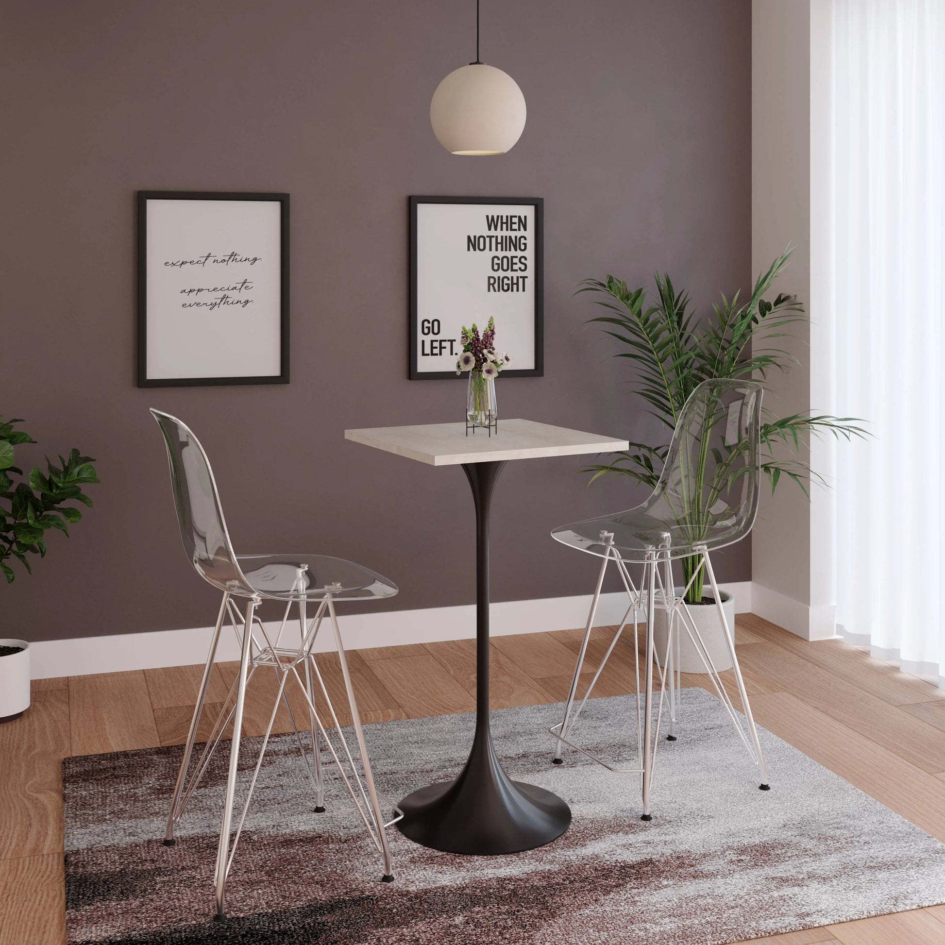 LeisureMod Verve 24" Square Top Bar Height Table, Brushed Gold/Black/White Stainless Steel Base with MDF Table Top - Elax Furniture