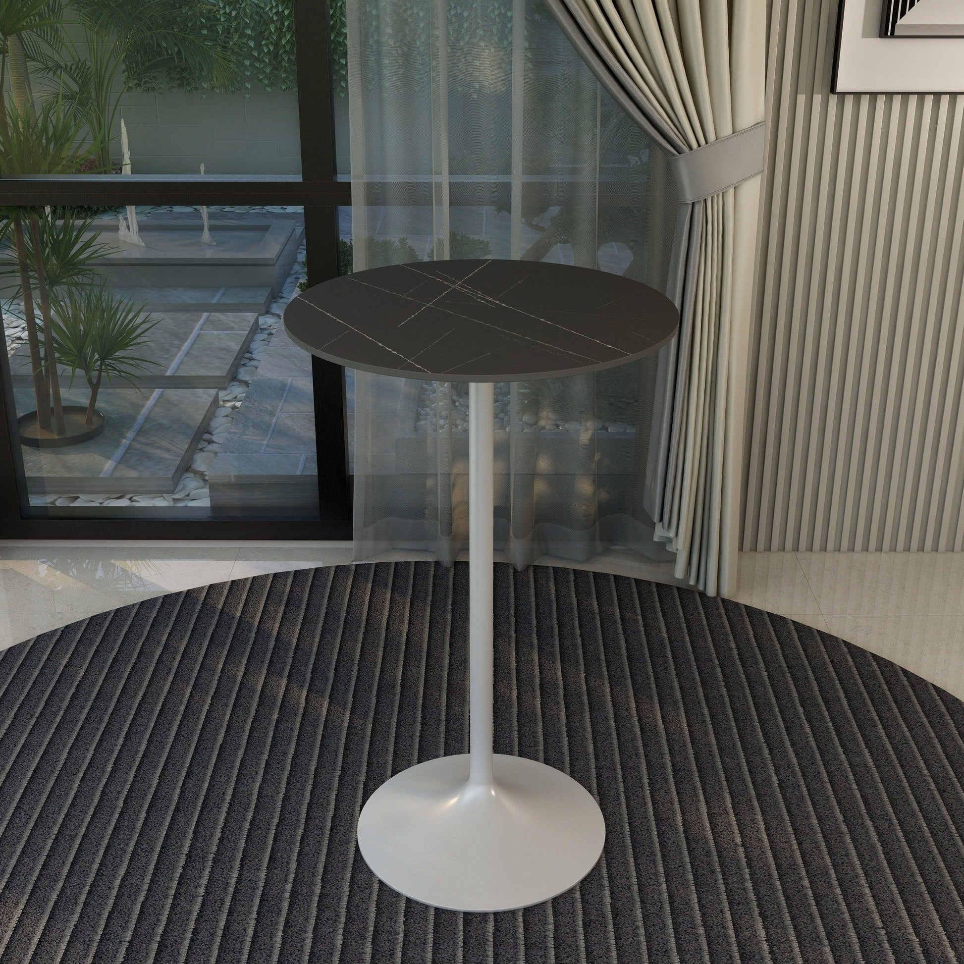 Verve Bar Height Dining Table with 27" Round Sintered Stone Top and White Stainless Steel Base - Elax Furniture