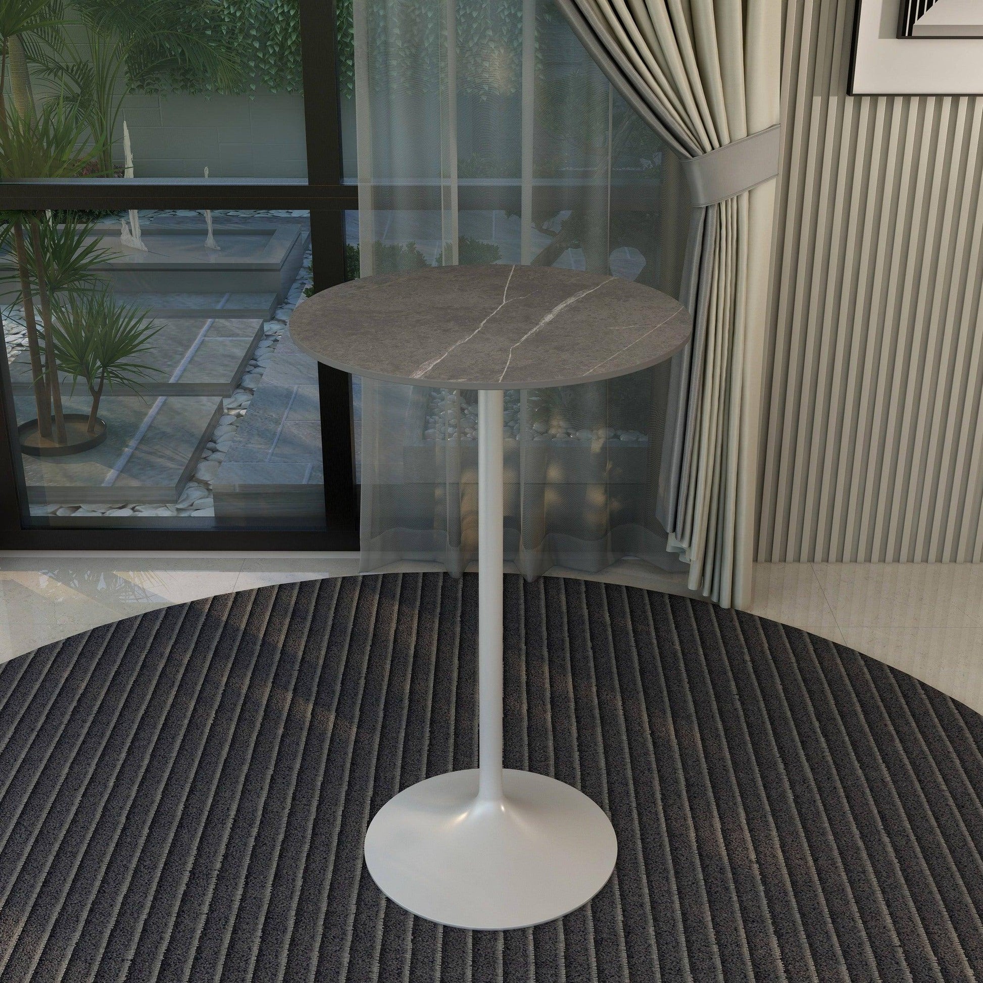 Verve Bar Height Dining Table with 27" Round Sintered Stone Top and White Stainless Steel Base - Elax Furniture