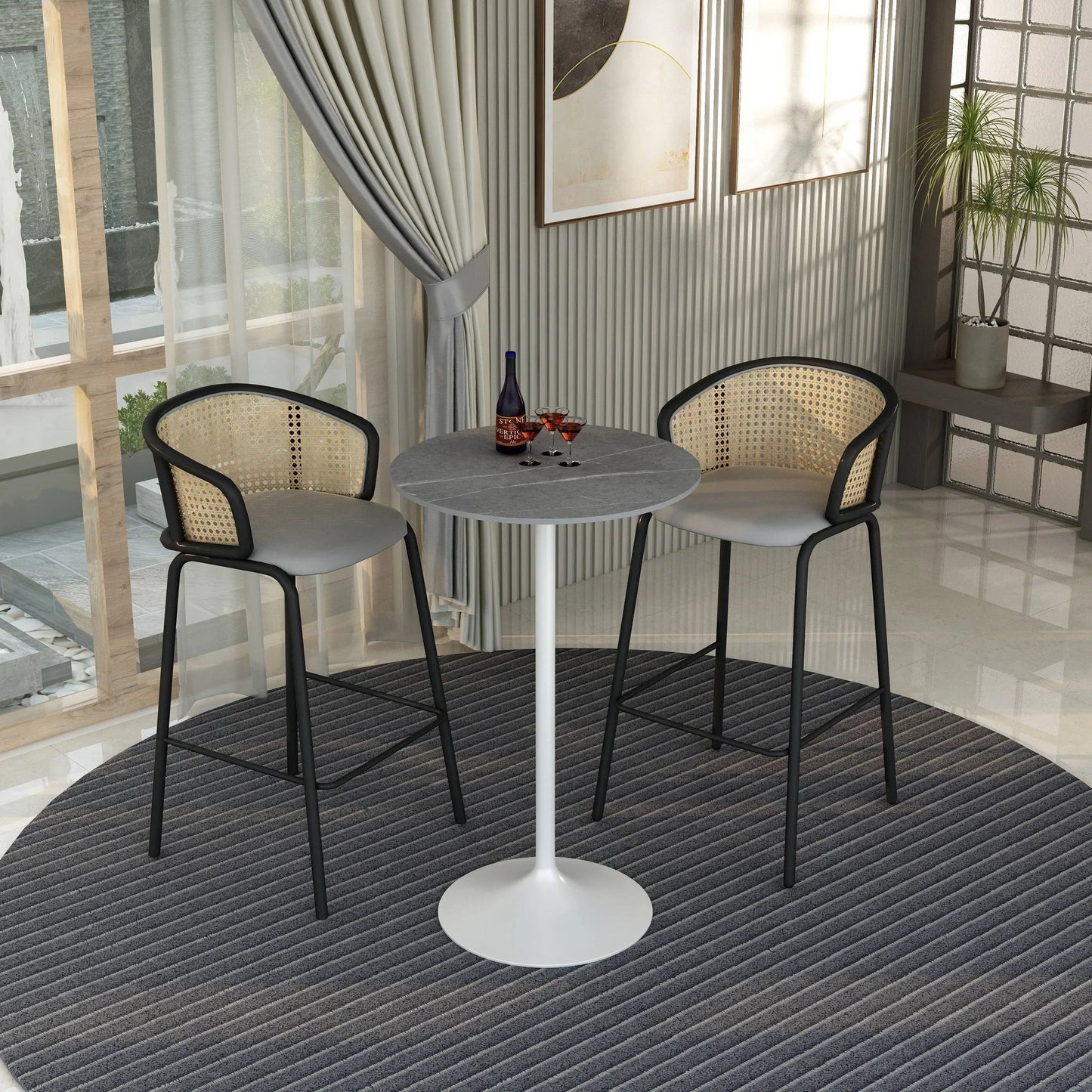 Verve Bar Height Dining Table with 27" Round Sintered Stone Top and White Stainless Steel Base - Elax Furniture