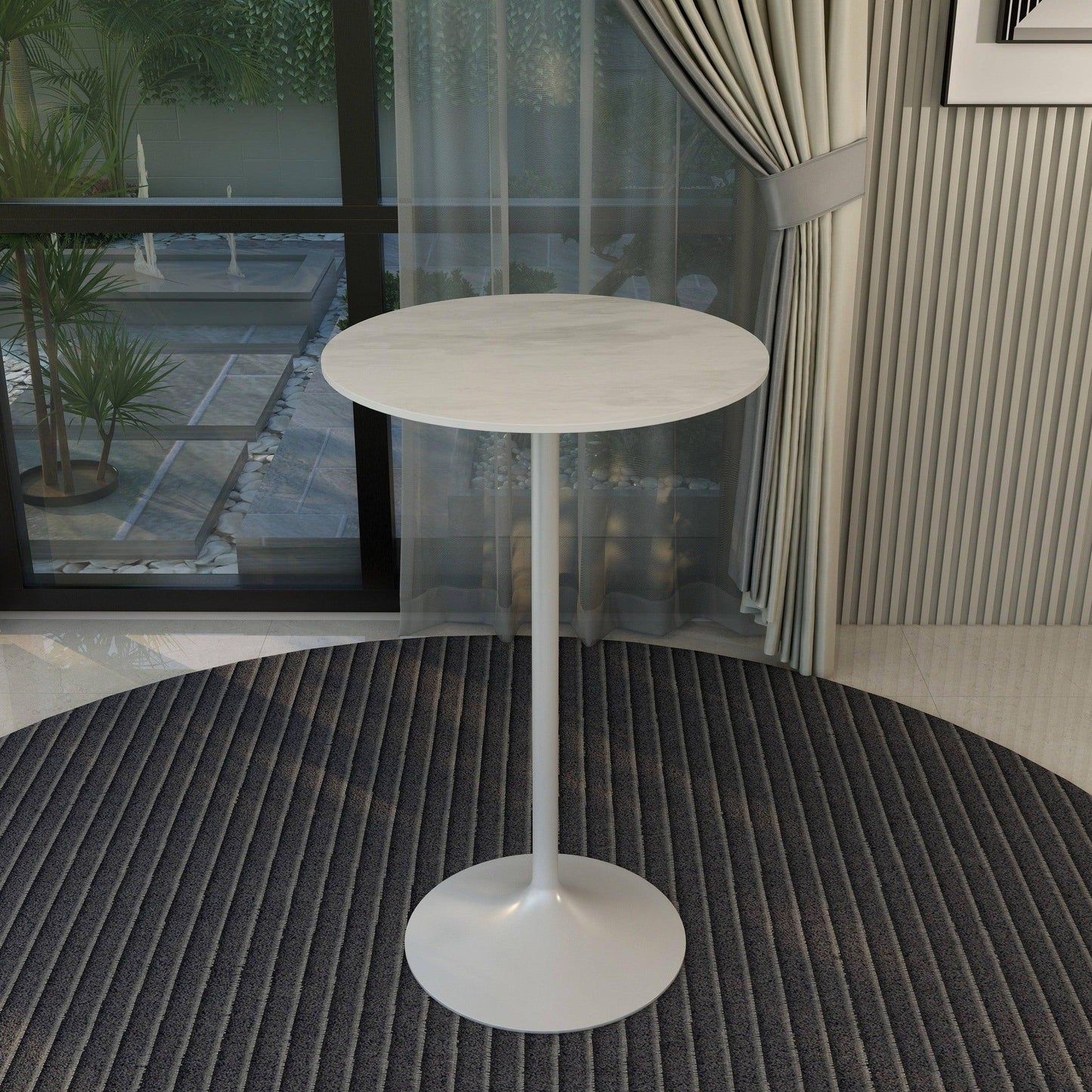 Verve Bar Height Dining Table with 27" Round Sintered Stone Top and White Stainless Steel Base - Elax Furniture