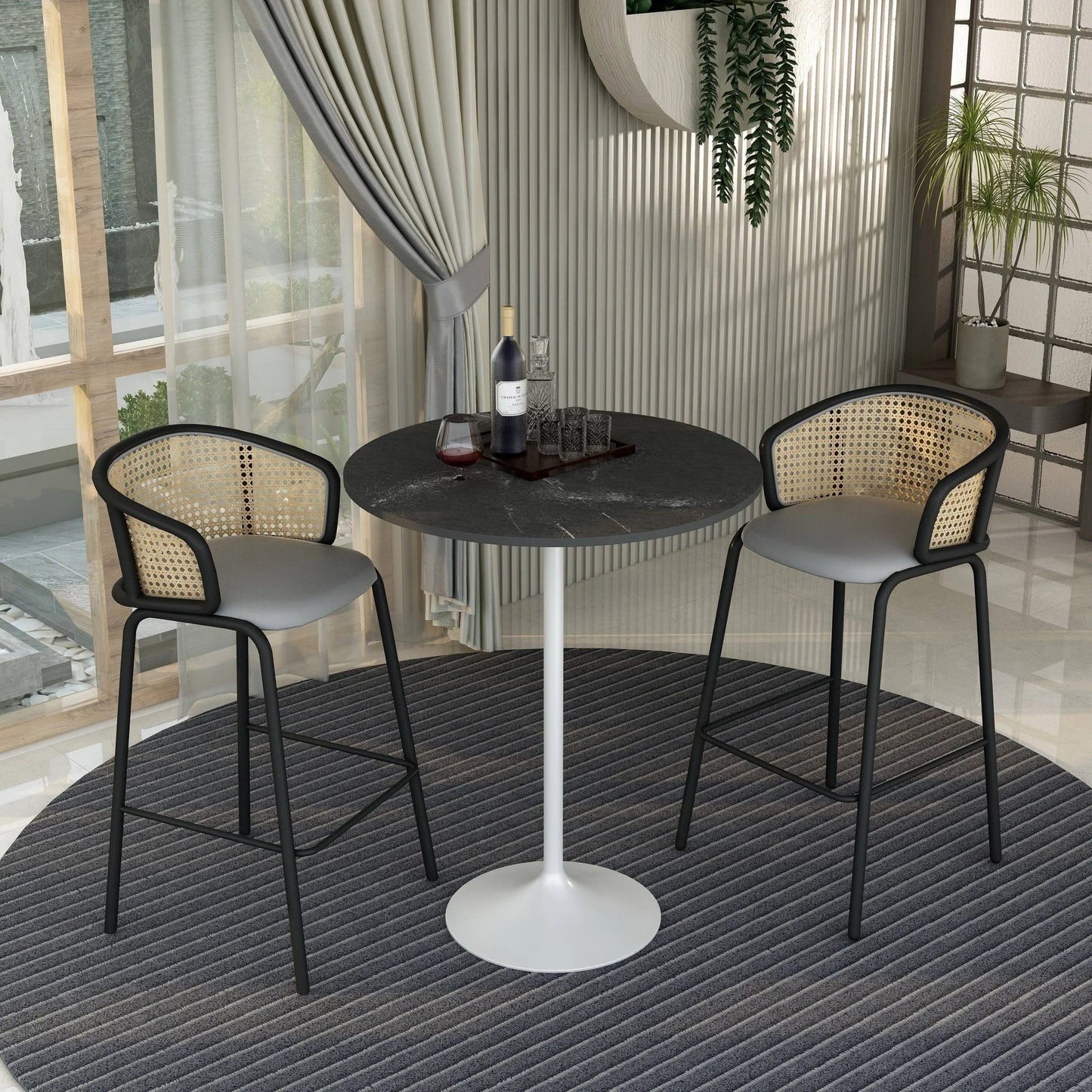 Verve Bar Height Dining Table with 36" Round MDF Top and White Stainless Steel Pedestal Base - Elax Furniture