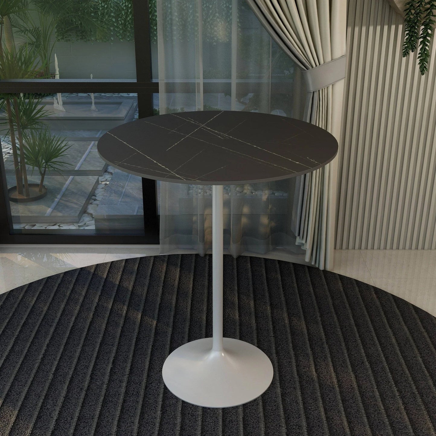 Verve Bar Height Dining Table with 36" Round Sintered Stone Top and White Stainless Steel Base - Elax Furniture