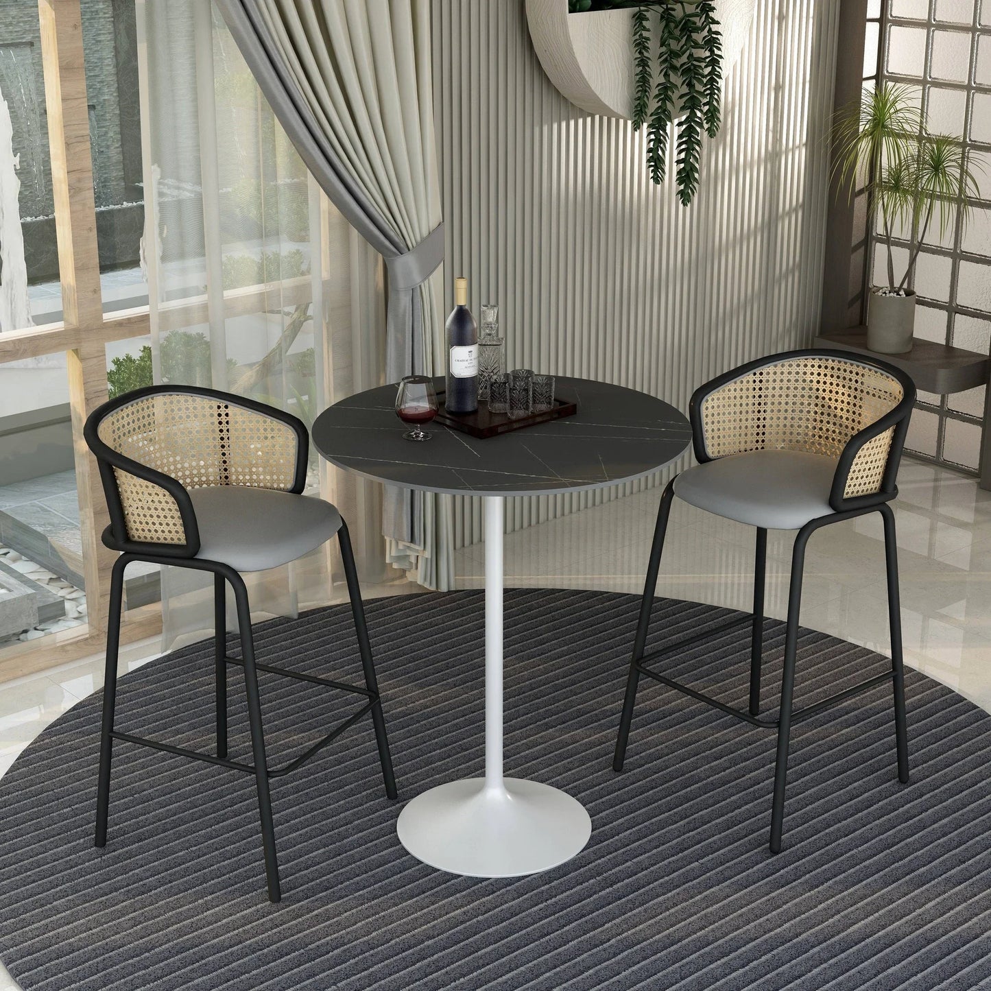Verve Bar Height Dining Table with 36" Round Sintered Stone Top and White Stainless Steel Base - Elax Furniture